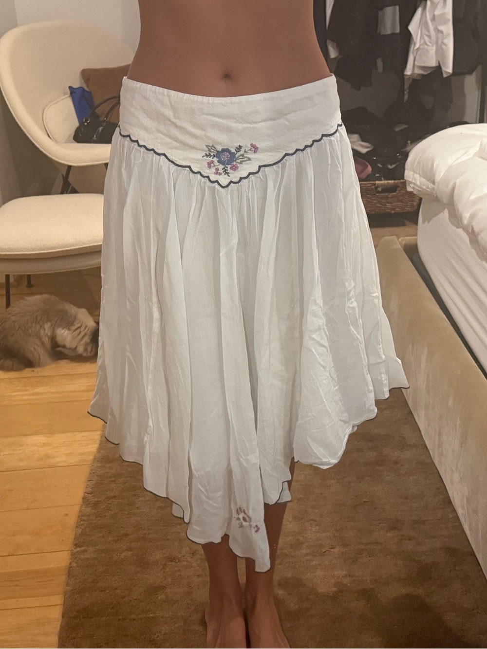 Free People White Embroidered Circle Skirt